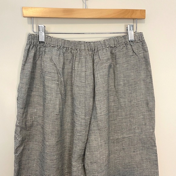 FLAX Linen Wide Leg Pants Womens Medium Black White Striped Coastal Lagenlook - Picture 4 of 8